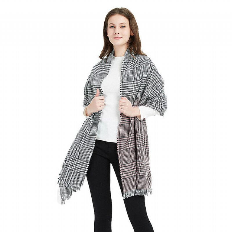 Nová Dámska Šatka Cashmere Gradient Houndstooth S Akrylovým Strapcom S Golierom