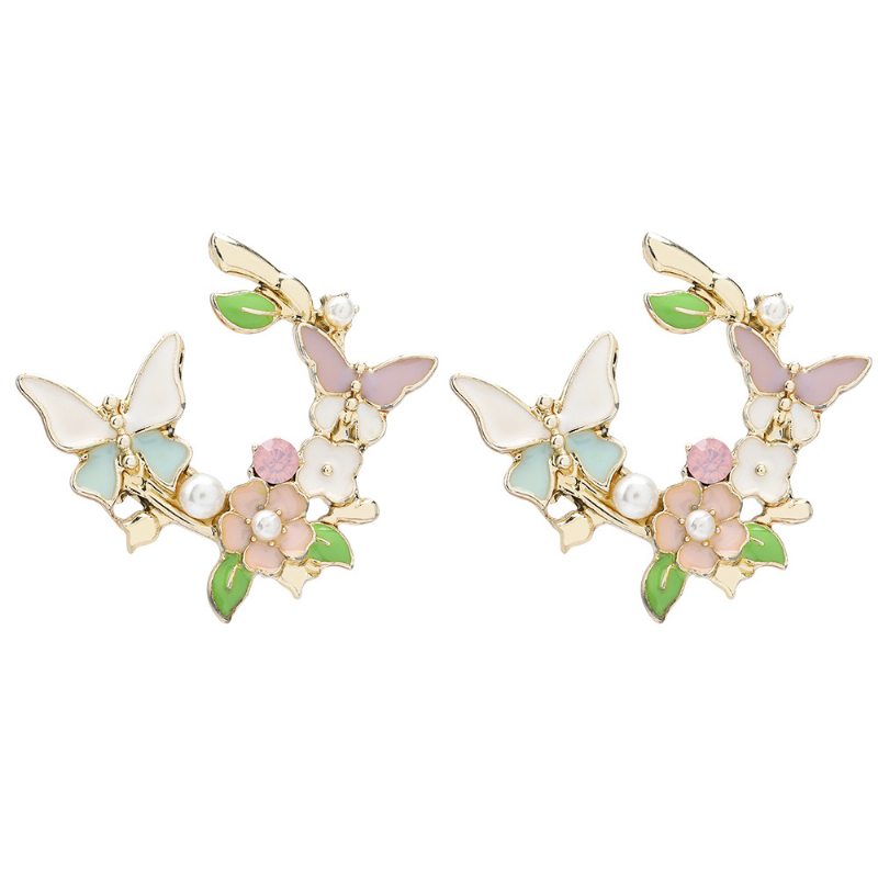Dámske Šperky So Simulovaným Kovovým Kvetinovým Perlovým Motýľom