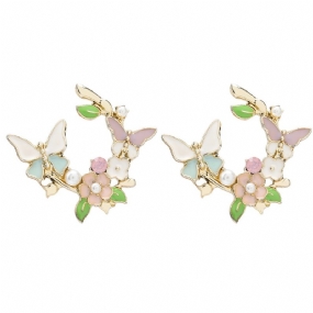 Dámske Šperky So Simulovaným Kovovým Kvetinovým Perlovým Motýľom