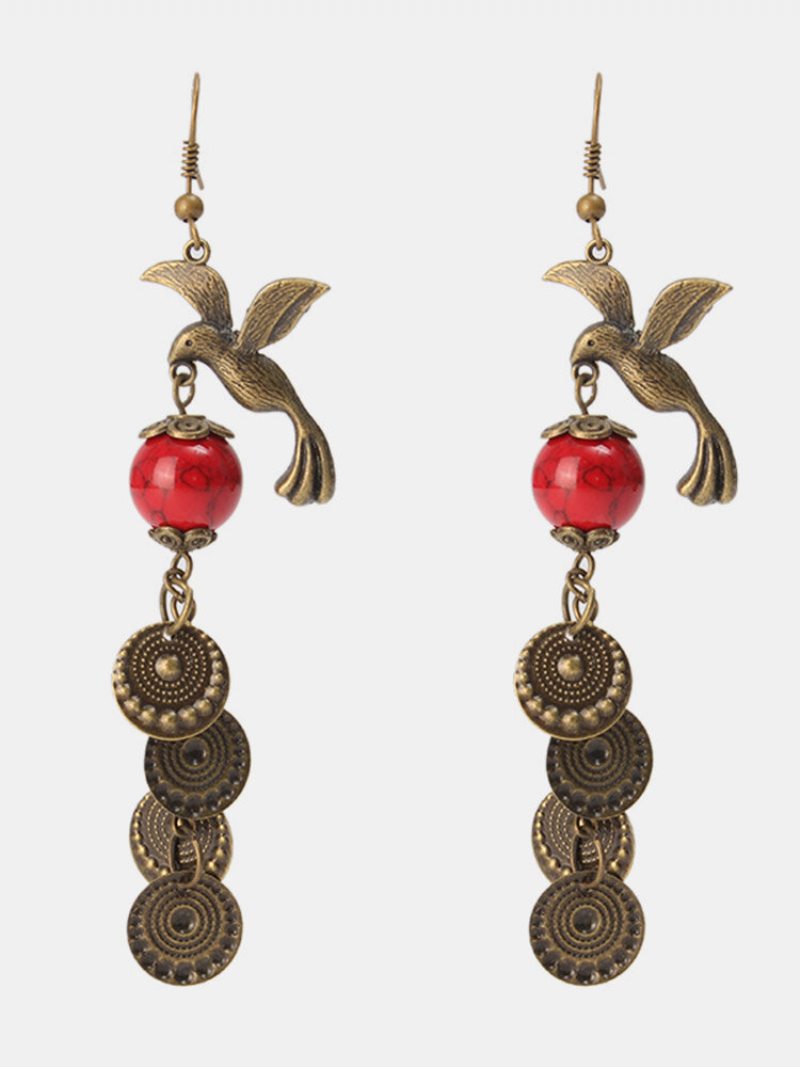 Etnické Vintage Bronzové Straka Vták Červená Tyrkysová Dámska Náušnica Šperky