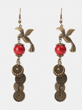 Etnické Vintage Bronzové Straka Vták Červená Tyrkysová Dámska Náušnica Šperky
