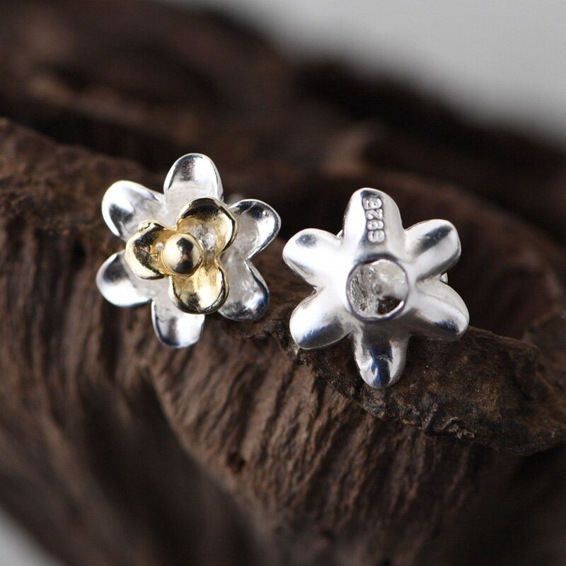 Jednoduché Strieborné Náušnice 925 V Tvare Kvetu Pozlátené Ženy Literárne Šperky Do Uší