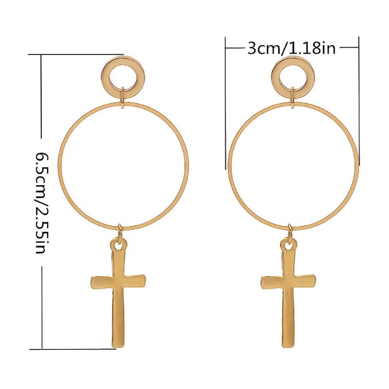 Medený Kríž S Príveskom Náušnice Pozlátené Retro Kruh Vintage Vrstvené Šperky Pre Ženy