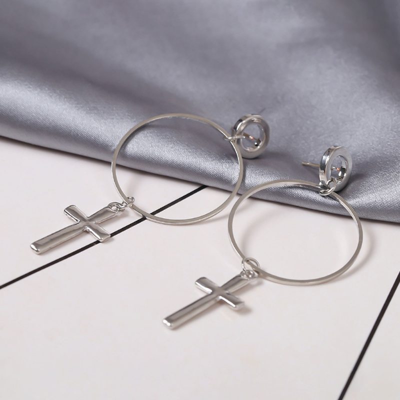 Medený Kríž S Príveskom Náušnice Pozlátené Retro Kruh Vintage Vrstvené Šperky Pre Ženy