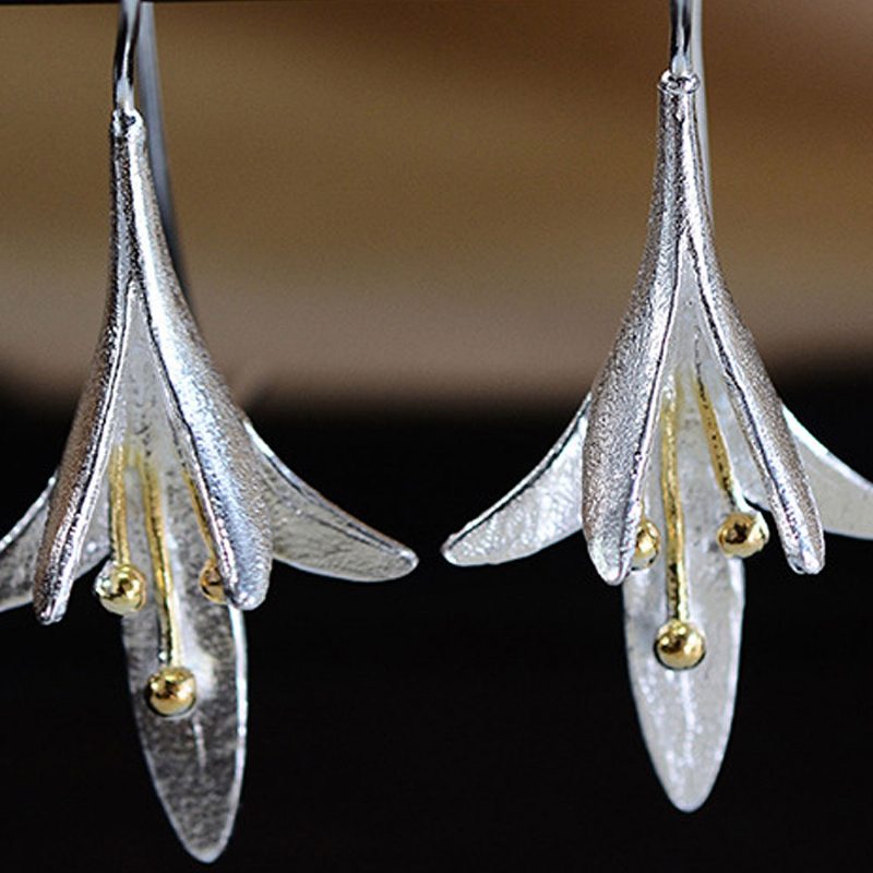 Náušnice S Príveskom Lotus Jewelry Pre Ženy 925 Sterling Silver Long Drop Jewely Elegantné Retro Jednoduché S Orchideami