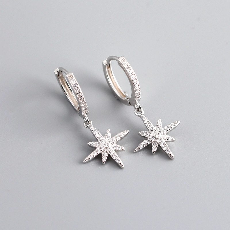 Náušnicový Obruč Micro Pave Cubic Zirconia Anise Star 925 Sterling Silver