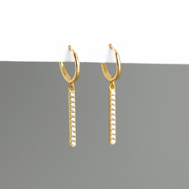 Pozlátené Striebro 925 Cz Pave Bar Drop Earrings Hoop