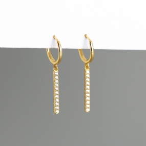 Pozlátené Striebro 925 Cz Pave Bar Drop Earrings Hoop