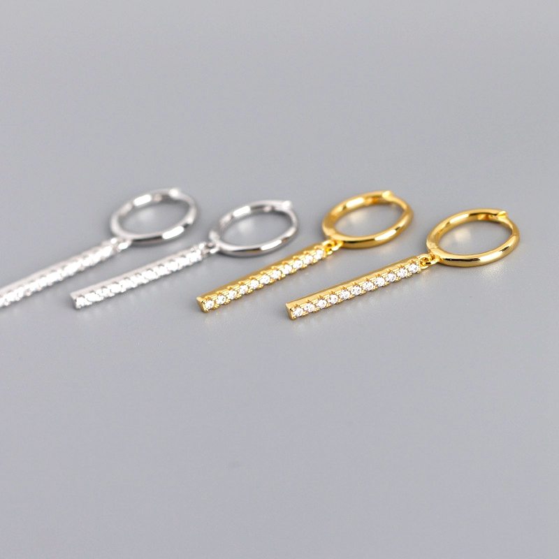 Pozlátené Striebro 925 Cz Pave Bar Drop Earrings Hoop