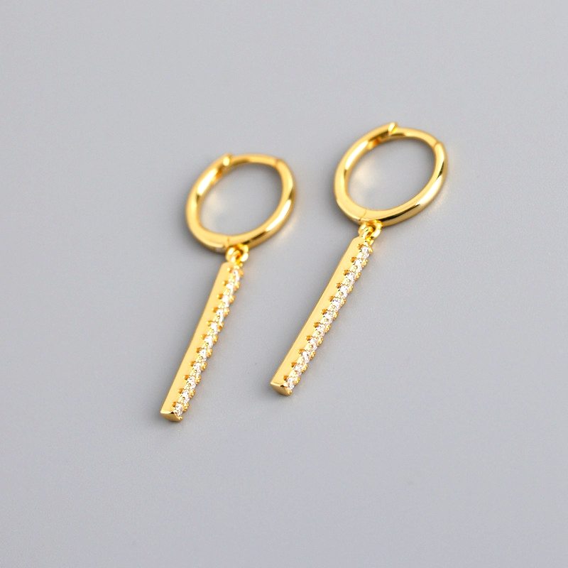 Pozlátené Striebro 925 Cz Pave Bar Drop Earrings Hoop