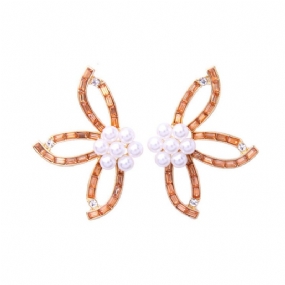 Sladké Krištáľové Kvetinové Perlové Náušnice S Listami Veľké Napichovacie Párty Šperky Pre Ženy
