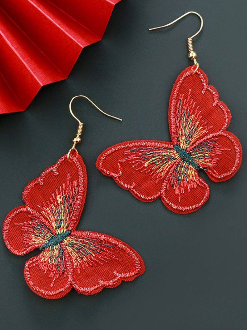 Vianoce Červený Kvet Dámske Náušnice Dutý Motýľ Prívesok Šperky Darček