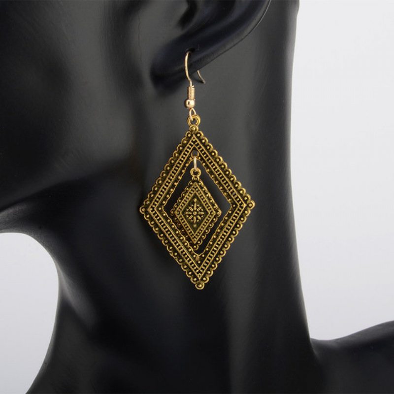 Vintage Geometrické Duté Diamantové Náušnice S Príveskom Bohemian Long Earrings Elegantné Šperky