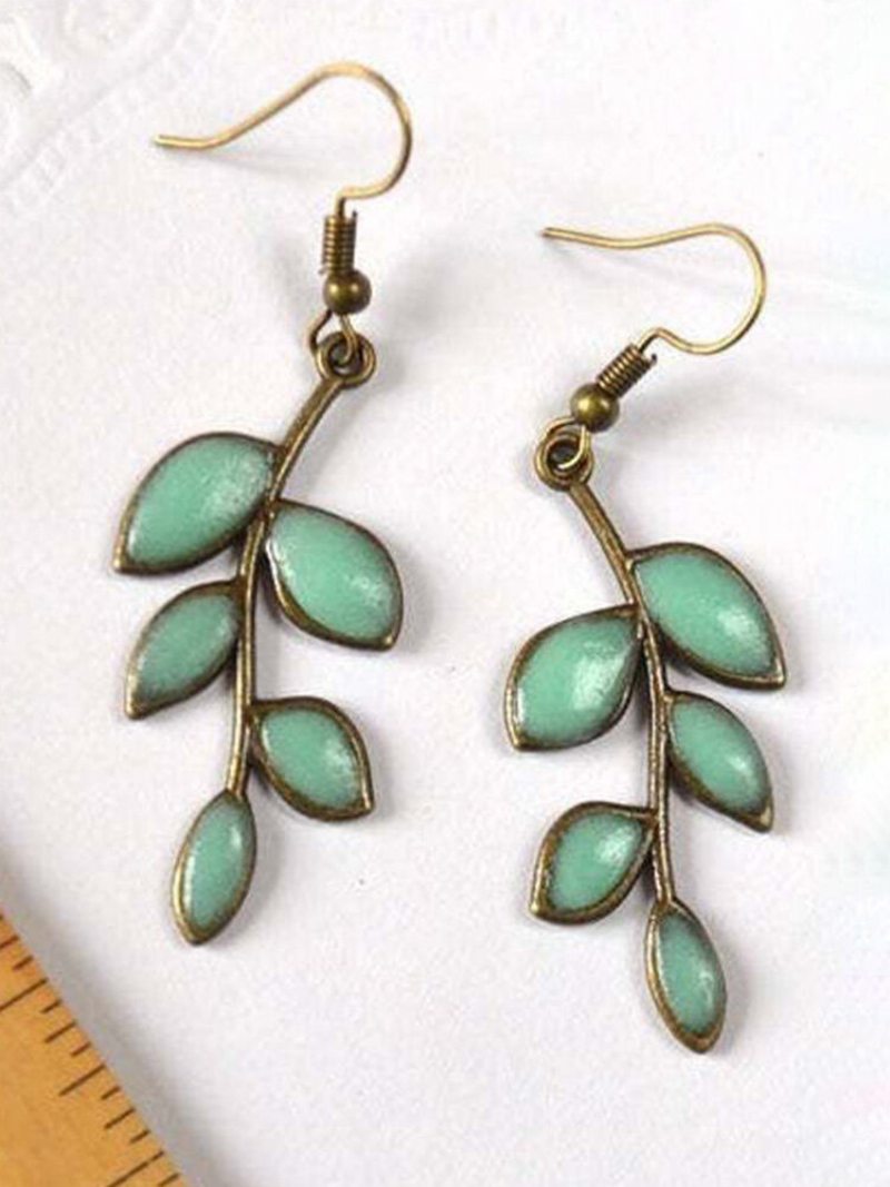 Vintage Green Leaf Luminous Women Earrings Epoxidové Príveskové Náušnice