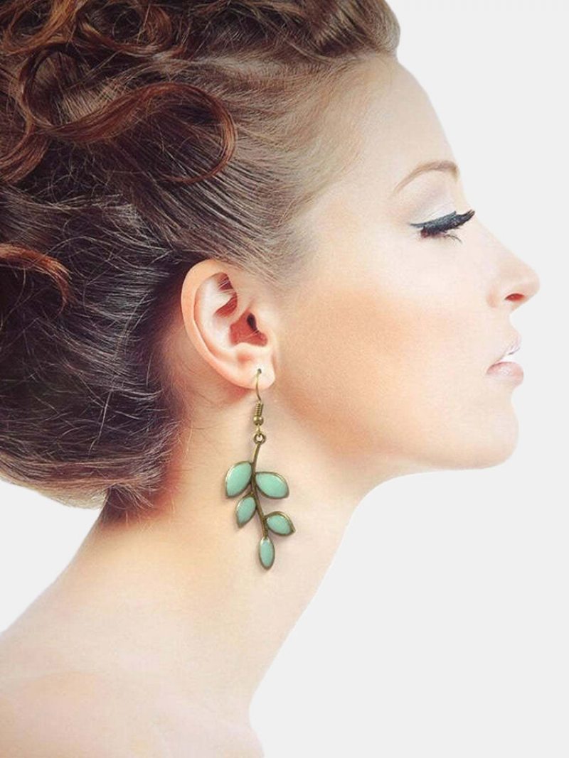 Vintage Green Leaf Luminous Women Earrings Epoxidové Príveskové Náušnice