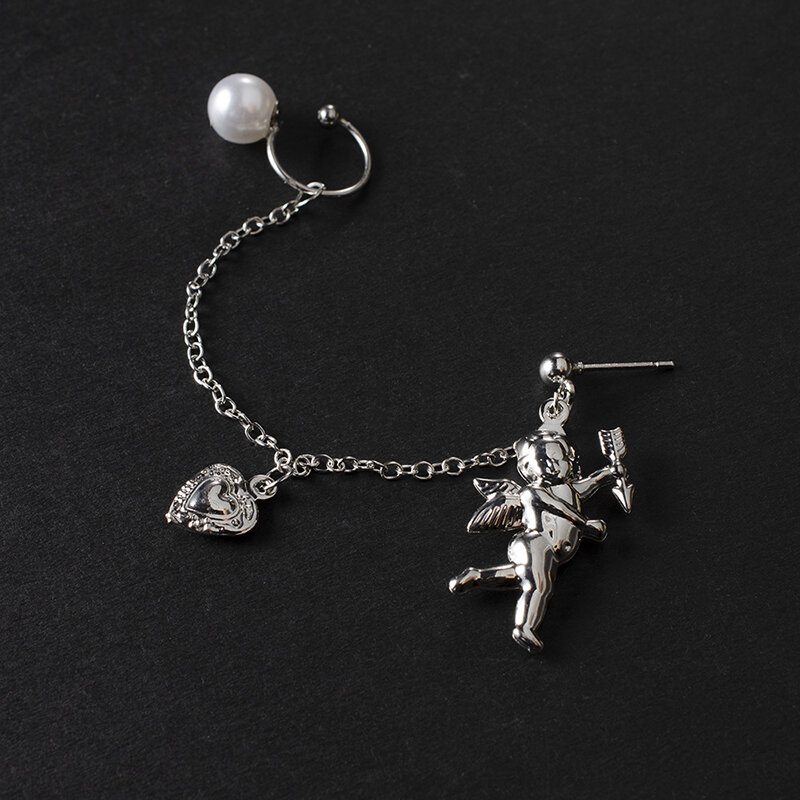 Vintage Little Angel Cupid Náušnice S Príveskom Broskyňové Srdce Závesná Retiazka Náušnica Ear Bone Clip