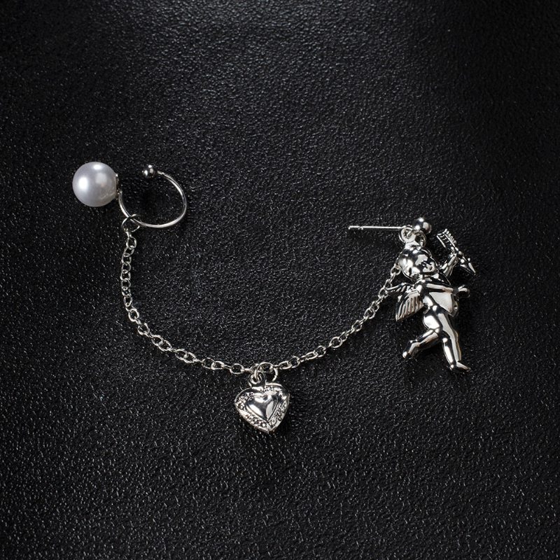 Vintage Little Angel Cupid Náušnice S Príveskom Broskyňové Srdce Závesná Retiazka Náušnica Ear Bone Clip