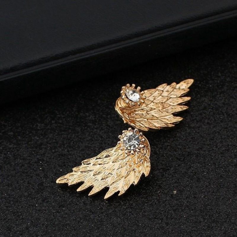 Vintage Náušnice Napichovacie Do Uší Anjelské Krídla Piercingové Z Pera So Štrasom Roztomilé Šperky Pre Ženy