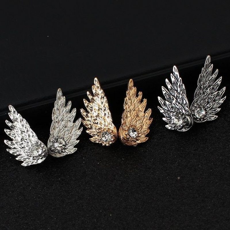 Vintage Náušnice Napichovacie Do Uší Anjelské Krídla Piercingové Z Pera So Štrasom Roztomilé Šperky Pre Ženy