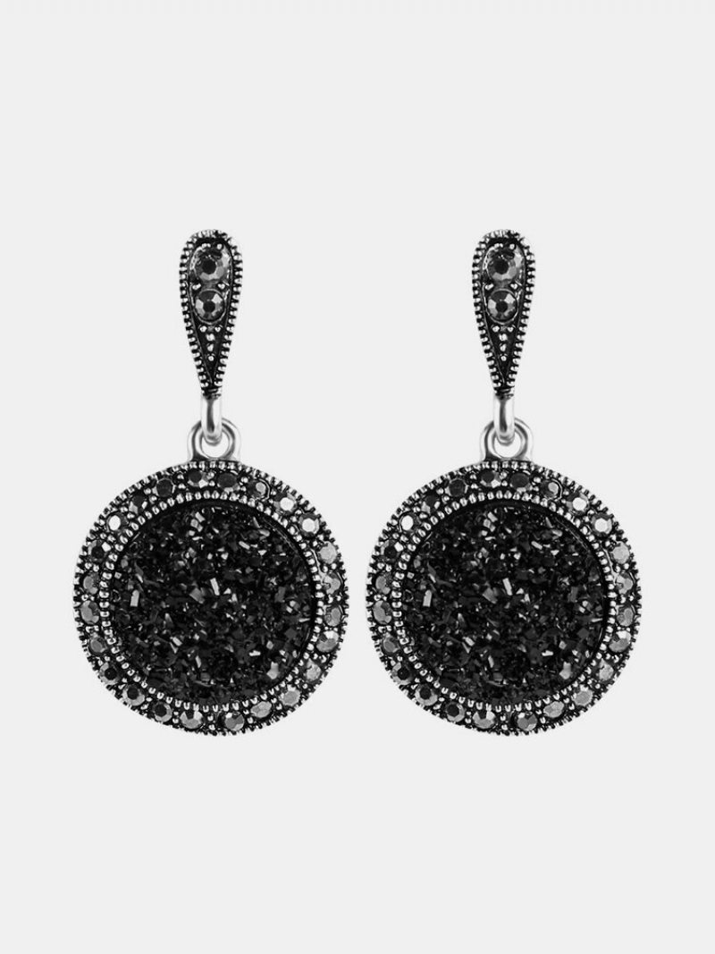 Vintage Náušnice S Čiernym Krištáľovým Okrúhlym Geometrickým Visiacim Etnickým Šperkom Pre Ženy