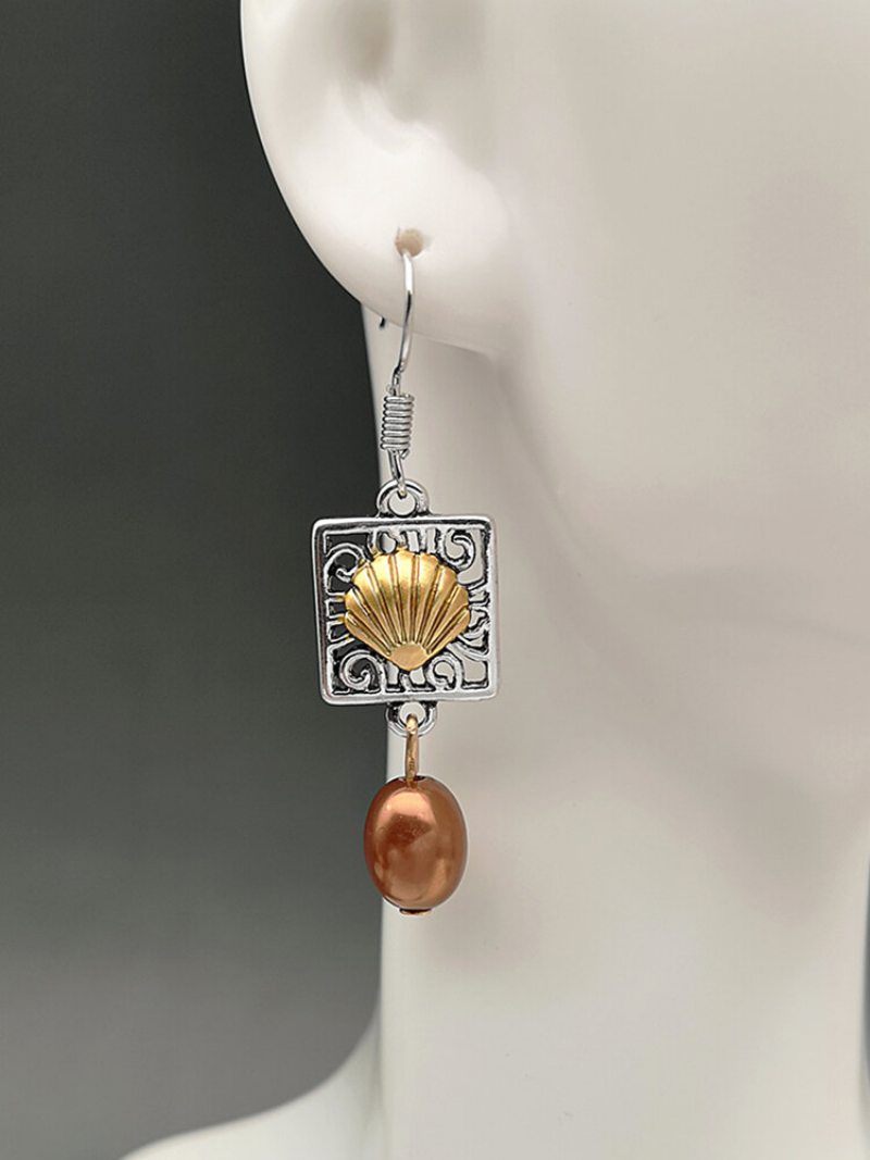 Vintage Perlové Dámske Náušnice S Príveskom Z Dutého Viniča Mušľové Darčekové Šperky