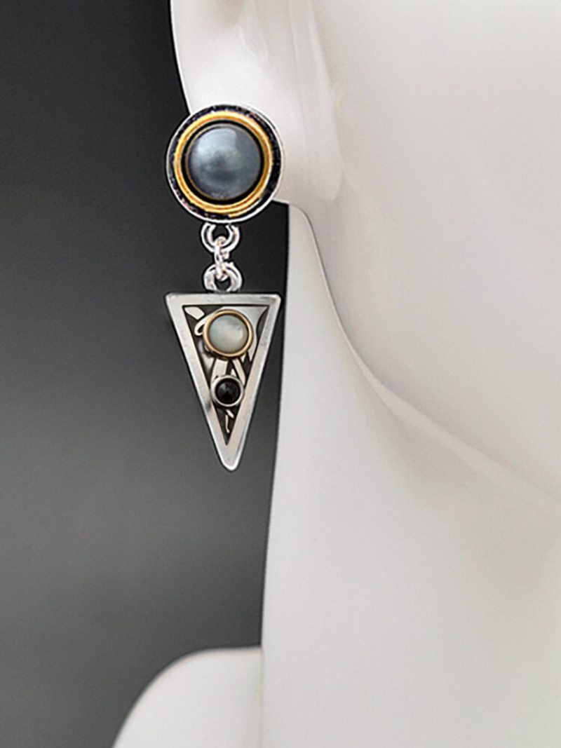 Vintage Triangle Dámske Náušnice Vykladané Pearl Shell Moonstone Prívesok Šperky Darček
