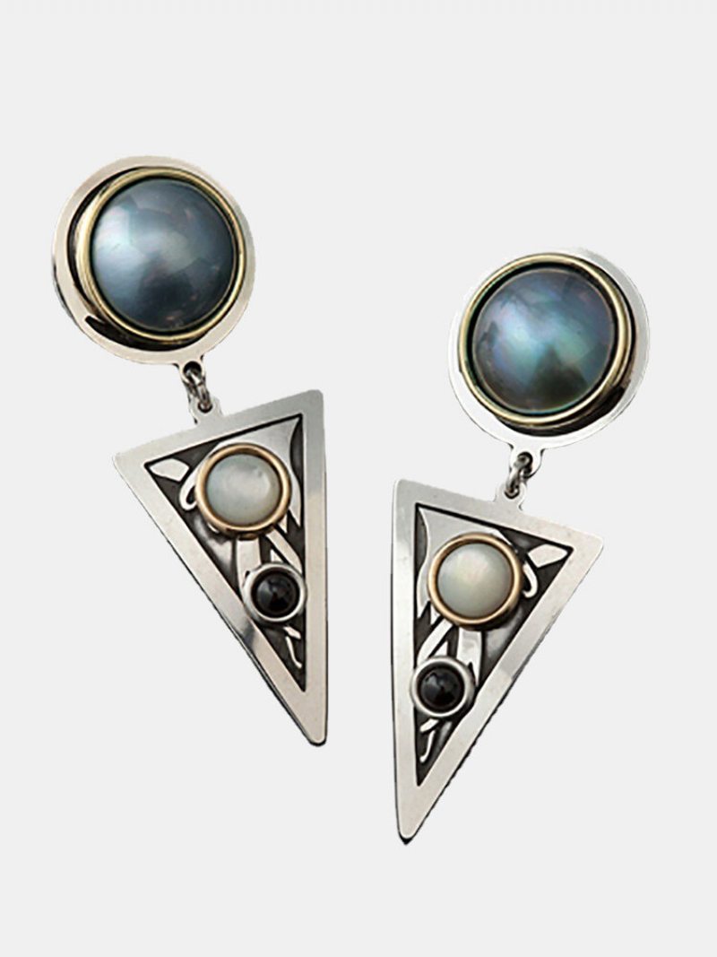 Vintage Triangle Dámske Náušnice Vykladané Pearl Shell Moonstone Prívesok Šperky Darček