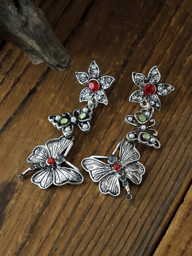 Zliatina Vintage Diamond Flower Butterfly Pearl Náušnice S Dlhým Strapcom