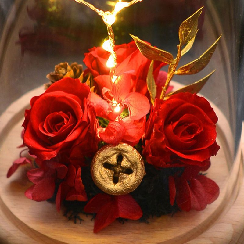 Imitácia Ruže Konzervovaný Čerstvý Kvet S Led Svetelným Skleneným Krytom Skvelý Valentínsky Darček