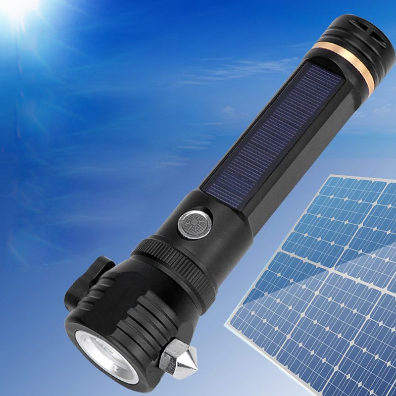 Nová Solárna Baterka Led Lítiová Batéria T6 Silné Svetlo Núdzové Kladivo Usb Nabíjateľná Z Hliníkovej Zliatiny Na Útek