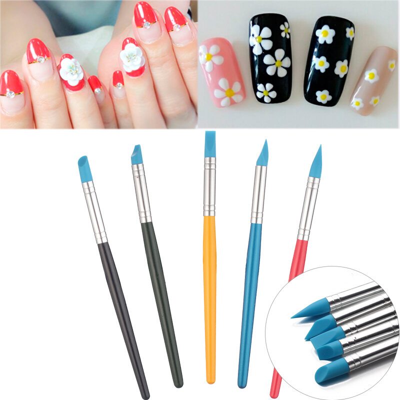 5 Ks/sada Nail Art Štetec Maľba Vyrezávanie Bodkovacie Pero Mäkké Silikónové Craft Building Emboss Tvarovanie