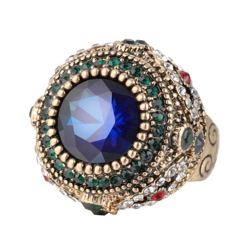 Bohemian Finger Rings Modré Kamienkové Pozlátené Okrúhle Geometrické Prstene Etnické Šperky Pre Ženy