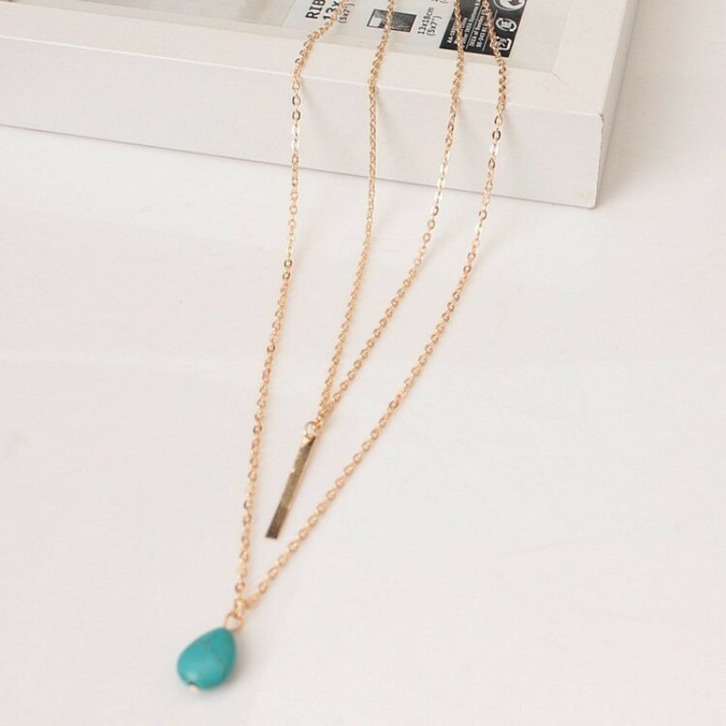 Bohemian Muitilayer Náhrdelník Drop Turquoise Bar Tassel Charm Retiazka Best Friend Pre Ženy