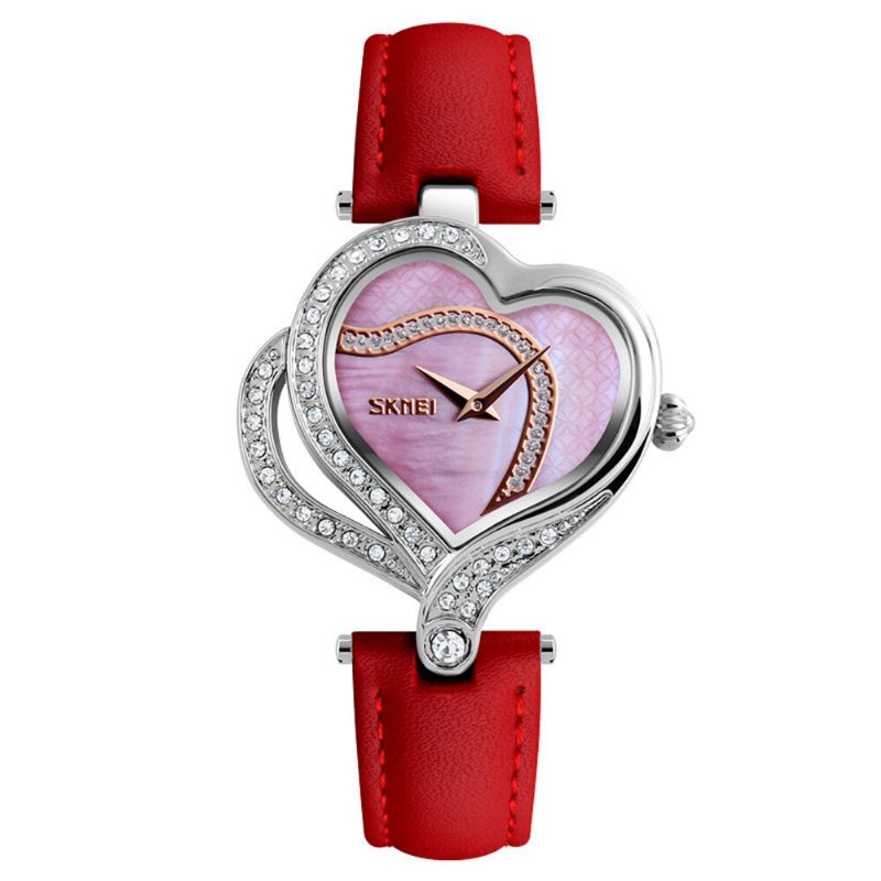 Dámske Hodinky Skmei Sweet Love Heart Fashion Watch S Kryštálovým Koženým Remienkom Quartz