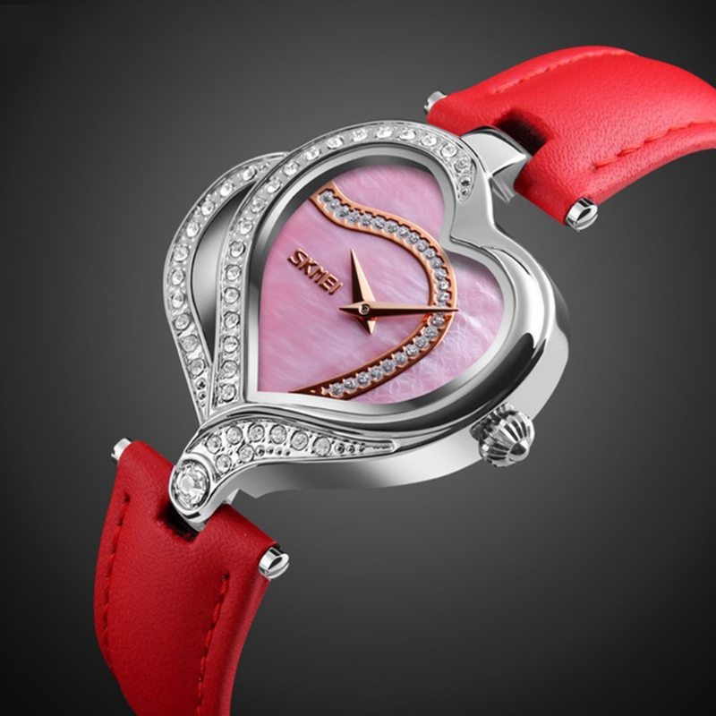 Dámske Hodinky Skmei Sweet Love Heart Fashion Watch S Kryštálovým Koženým Remienkom Quartz