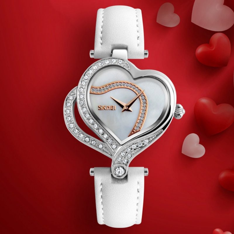 Dámske Hodinky Skmei Sweet Love Heart Fashion Watch S Kryštálovým Koženým Remienkom Quartz