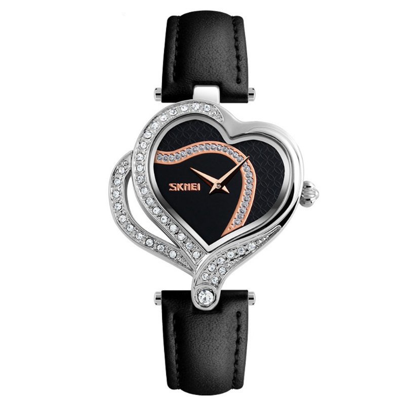 Dámske Hodinky Skmei Sweet Love Heart Fashion Watch S Kryštálovým Koženým Remienkom Quartz