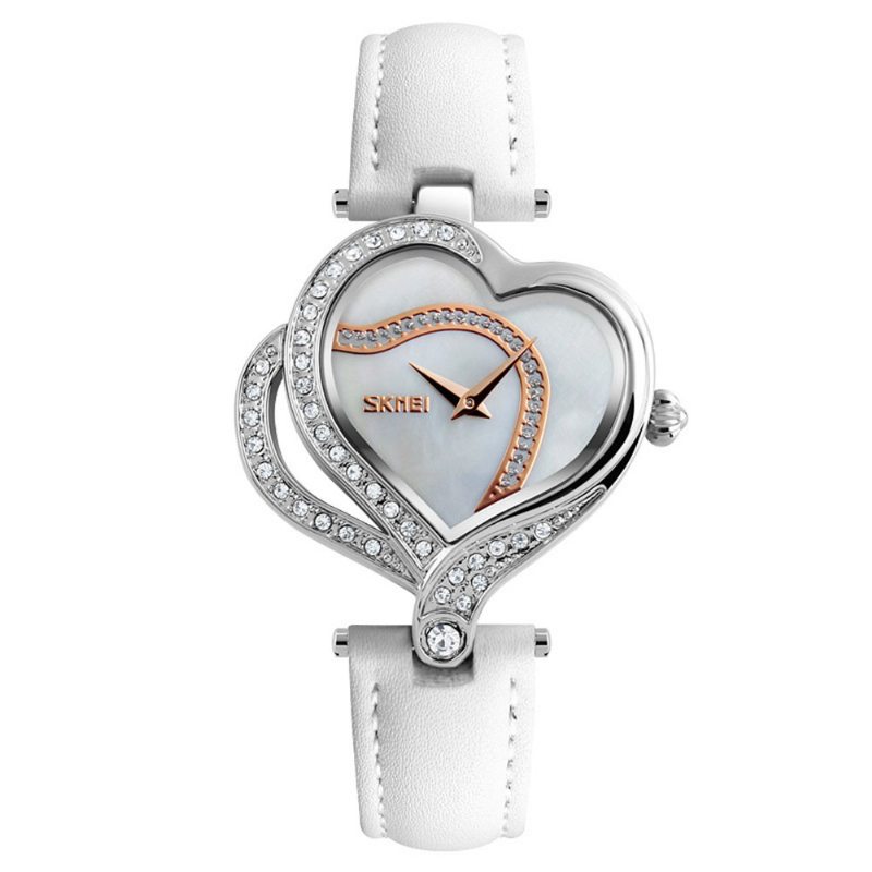 Dámske Hodinky Skmei Sweet Love Heart Fashion Watch S Kryštálovým Koženým Remienkom Quartz