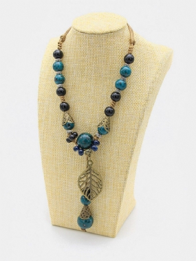 Etnické Šperky Náhrdelníky S Keramickými Korálkami Vintage Leaf Drop Charm Náhrdelník Pre Ženy