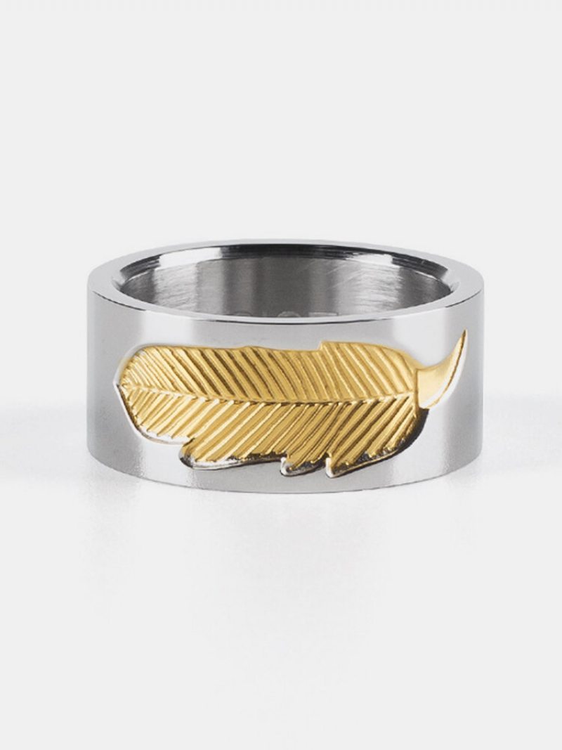 Jedinečné Unisex Zlaté Pierkové Kúzlo Prstene Z Nehrdzavejúcej Ocele Pár Zásnubných Prsteňov Pre Ženy Muži