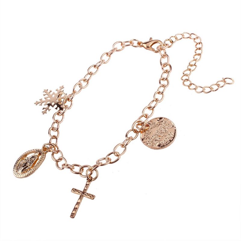 Módne Kúzlo Náramok Kríž Madonna Snowflake Retiazka Zlatý Šperky Pre Ženy