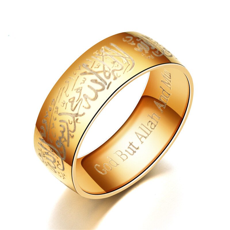 Módne Moslimské Prstene Allah Words Z Nehrdzavejúcej Ocele Náboženské 8 mm Viacfarebné Zlaté Pre Mužov A Ženy