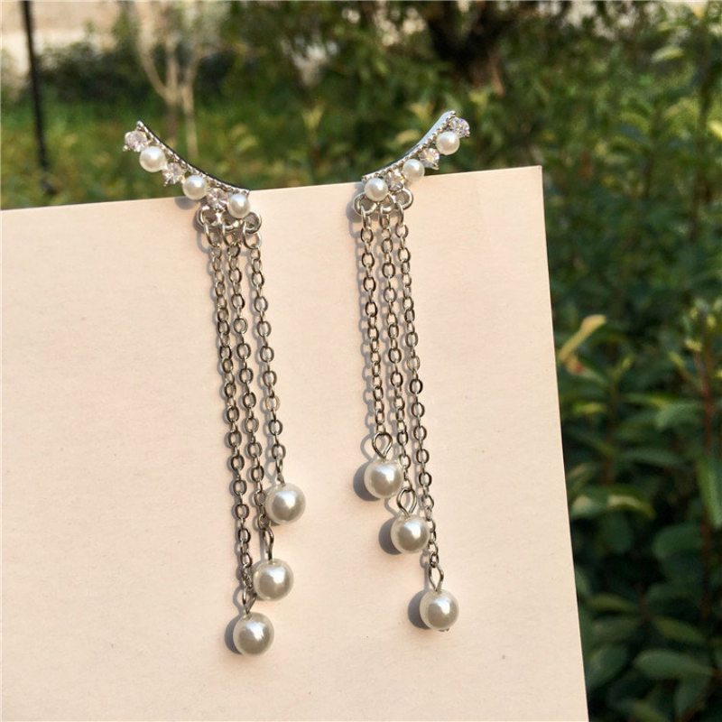 Módne Náušnice S Dlhou Retiazkou Strapce Imitácia Perál Elegantné Šperky Pre Ženy