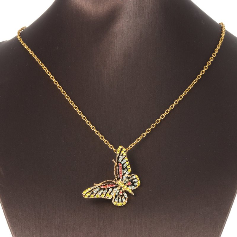 Módny Prívesok Z 18k Zlata Na Retiazku Butterfly Brošne Farebné Kamienky Luxusné Ihlice Pre Ženy