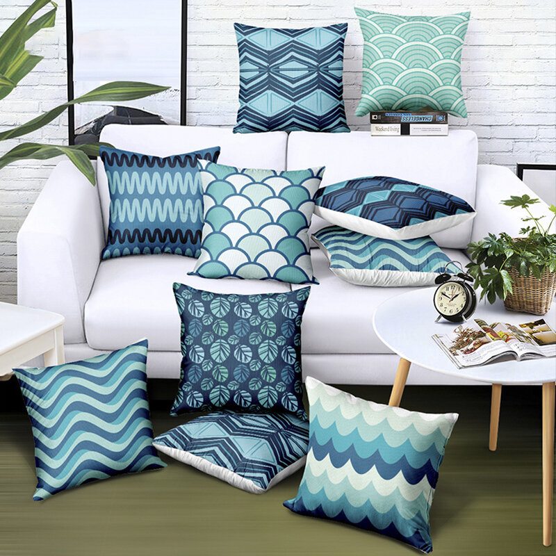 Modré Geometrické Prúžky Plédy Poťah Na Vankúš Nordic Line Waves Sofa Throw Obliečka Na