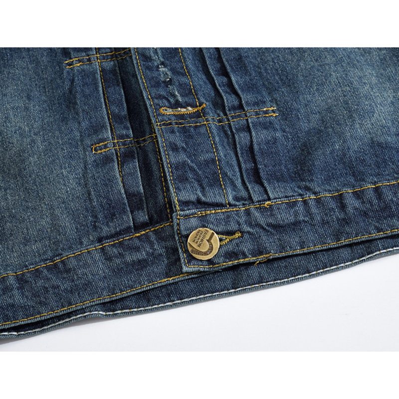 Pánska Vintage Džínsová Odnímateľná Tmavomodrá Módna Neformálna Vesta Bez Rukávov S Kapucňou