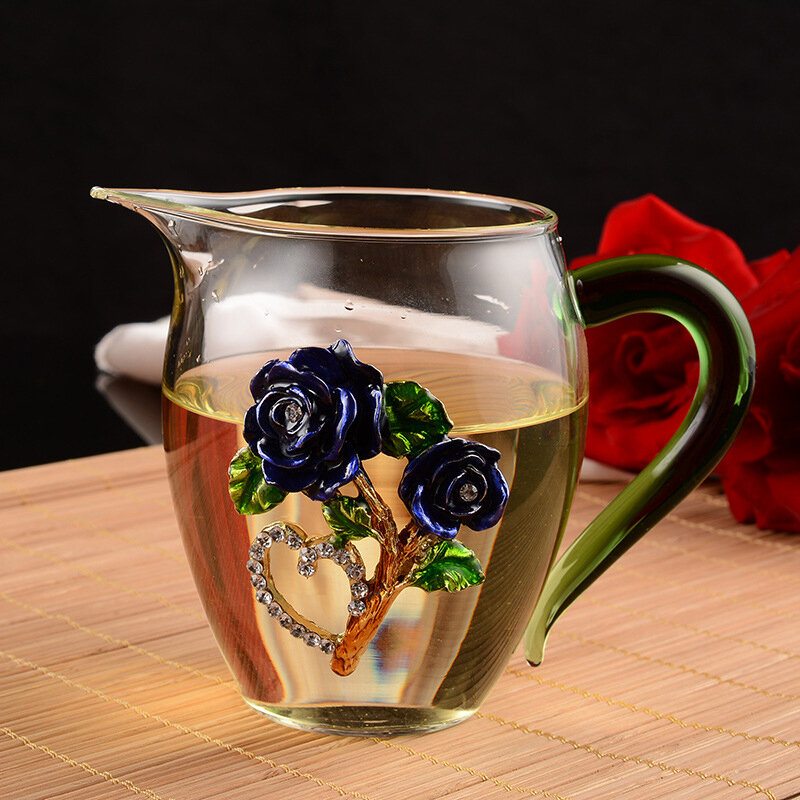 Priehľadná Smaltovaná Šálka Pre Domácnosť Krištáľové Sklo Kvet Rose Čajová