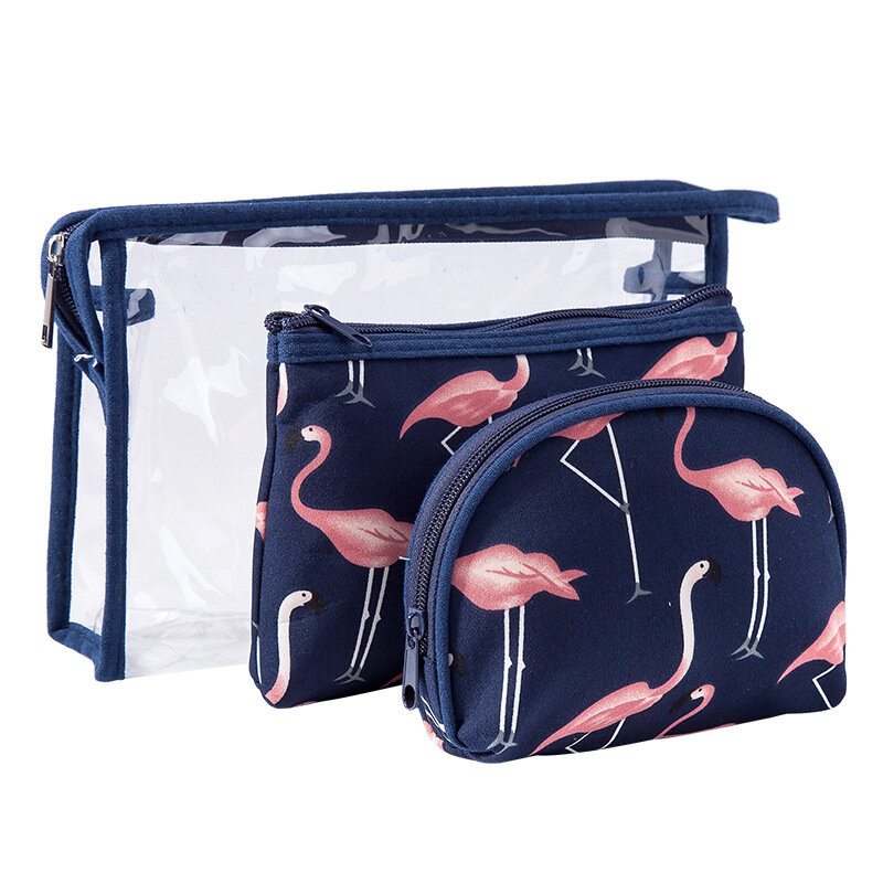 Sada Farebných Kozmetických Tašiek Flamingo Trojdielna Vodotesná Priehľadná Pvc Taštička Na Pranie