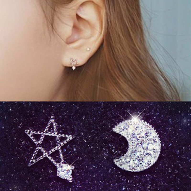 Sladké Náušnice S925 Strieborné Zirkónové Moon Star Elegantný Šperk Pre Ženy