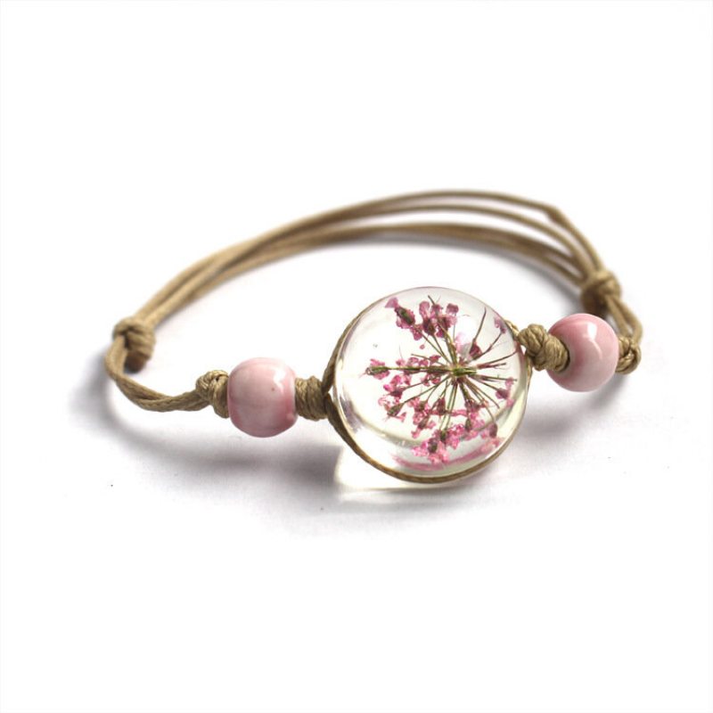 Vintage Manžetové Náramky Babysbreath Sakura Suchý Kvet Sklenené Voskové Lano Etnické Šperky Pre Ženy